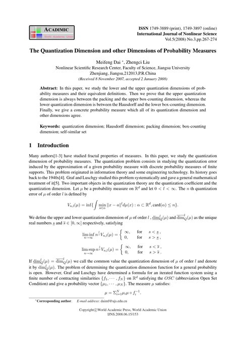 Pdf The Quantization Dimension And Other Dimensions Of Probability