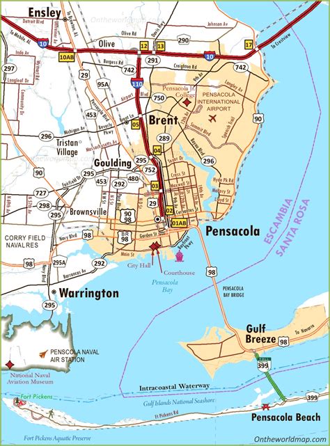 Pensacola Area Road Map Ontheworldmap Com