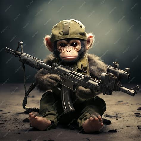 Premium Photo Illustration Of Cute Monkey With Machinegun