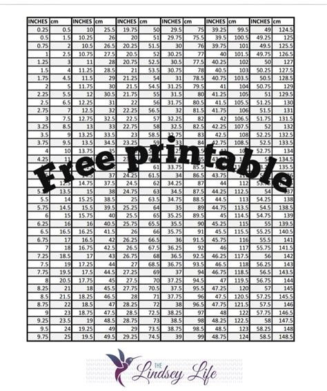 Printable Conversion Chart Inches To Centimeters Printable C