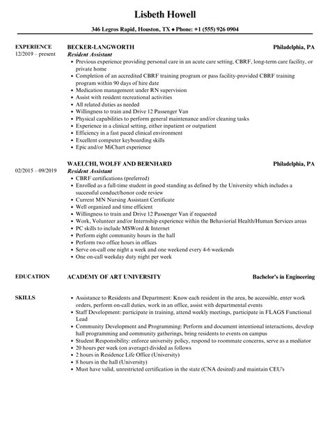 Resident Assistant Resume Samples Velvet Jobs