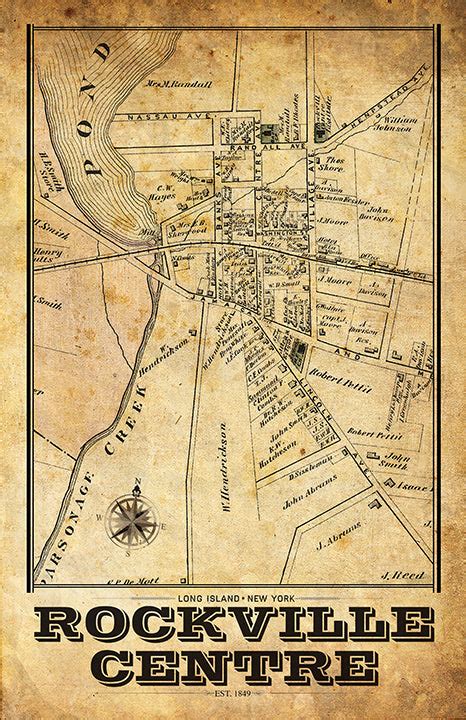 Rockville Centre Vintage Map Lost Dog Art Frame