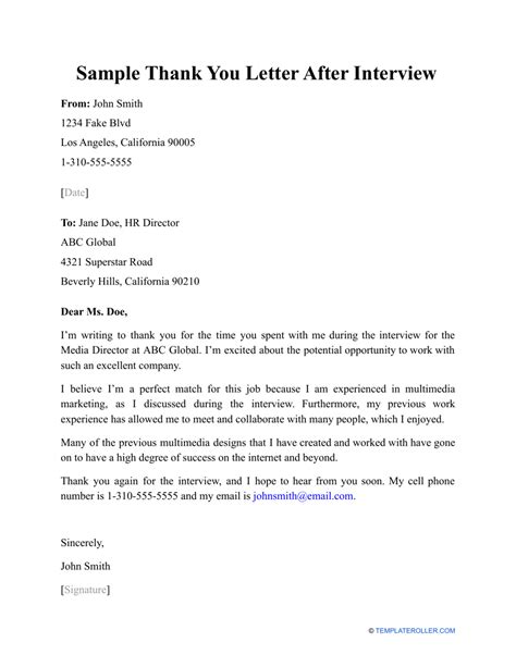 Sample Thank You Note After Interview 9 Free Documents In Pdf Word