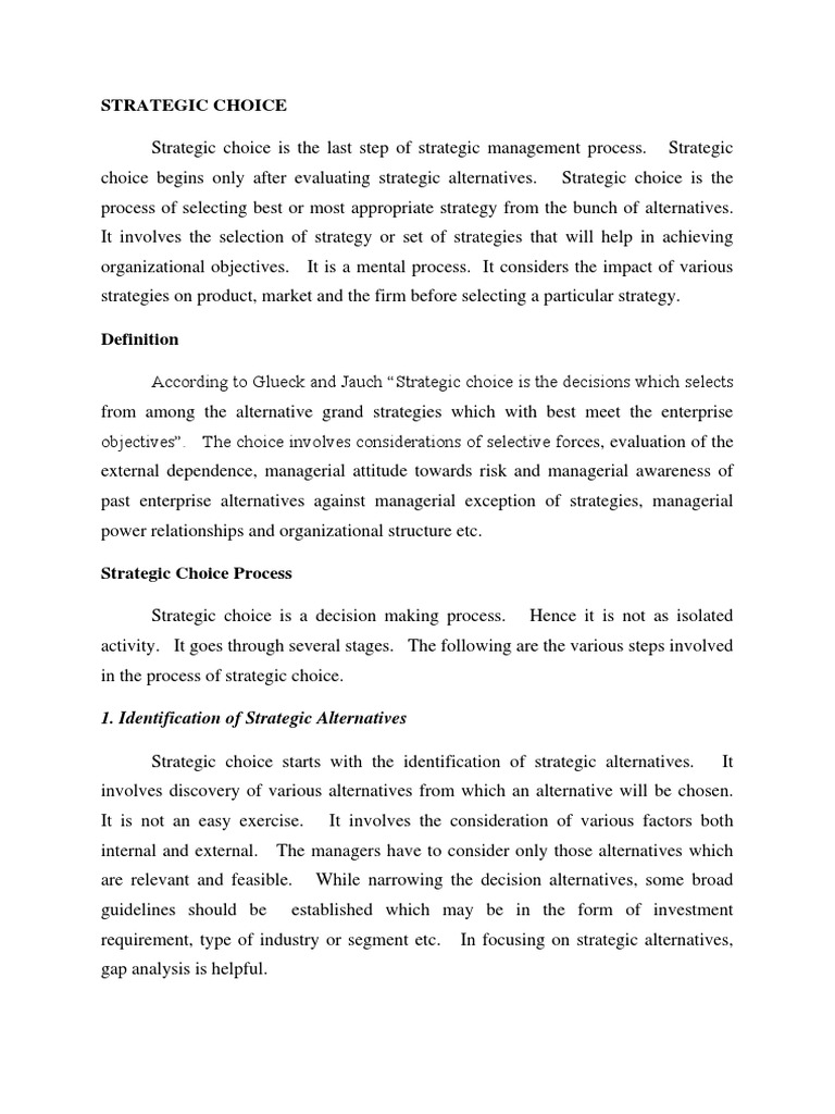 Selection Factors Influencing Strategic Choice