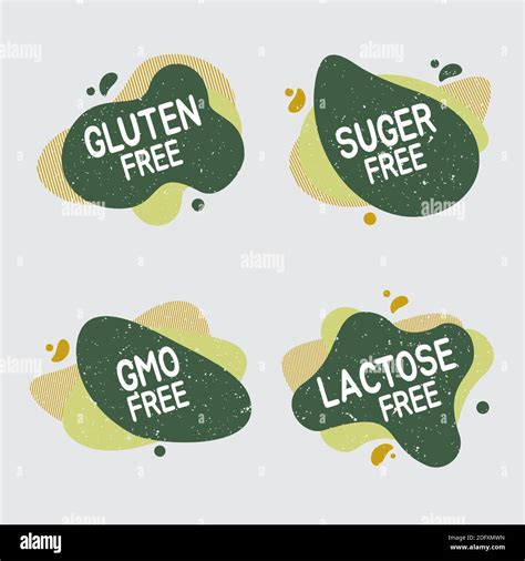 Set Of Allergen Free Badges Lactose Gluten Sugar And Gmo Free Vector Signs Of Allergen