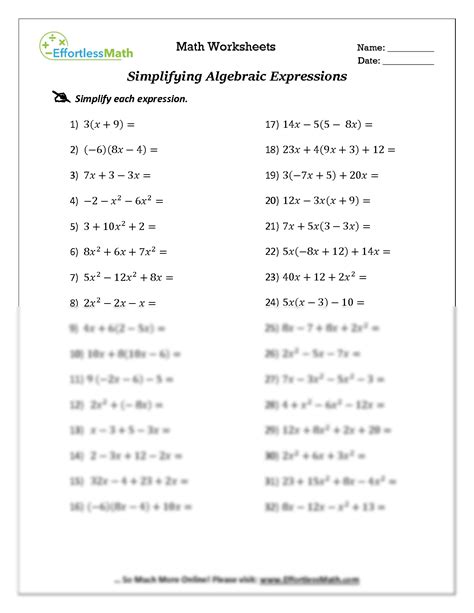 Simplify Algebraic Expressions Worksheets Master Algebra With Our Easy To Use Practice Sheets