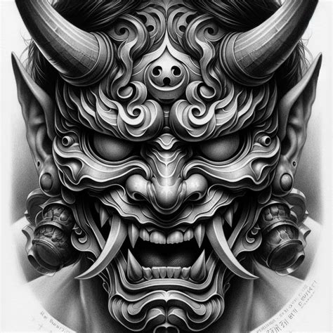 Traditional Hannya Mask Tattoo Drawing