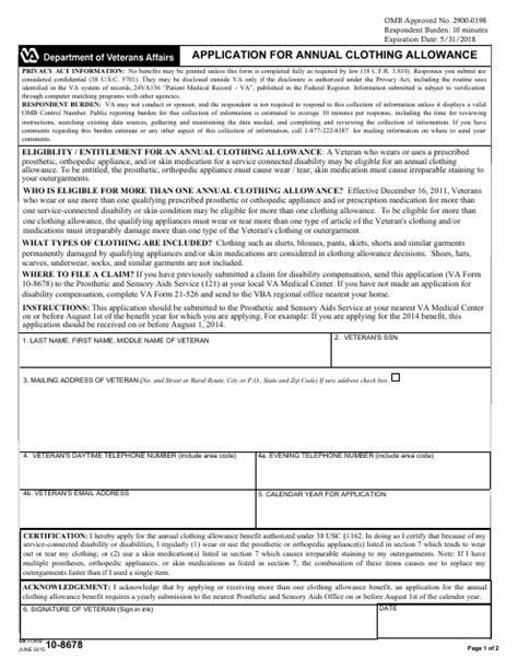 Va Form 10 8678 Download Fillable Pdf Application For Annual Clothing