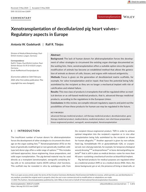 Xenotransplantation Of Decellularized Pig Heart Valves Regulatory